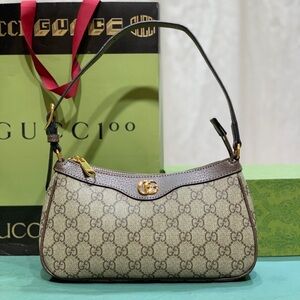 Gucci Brown GG Supreme Canvas Shoulder Bag with Gold Hardware
